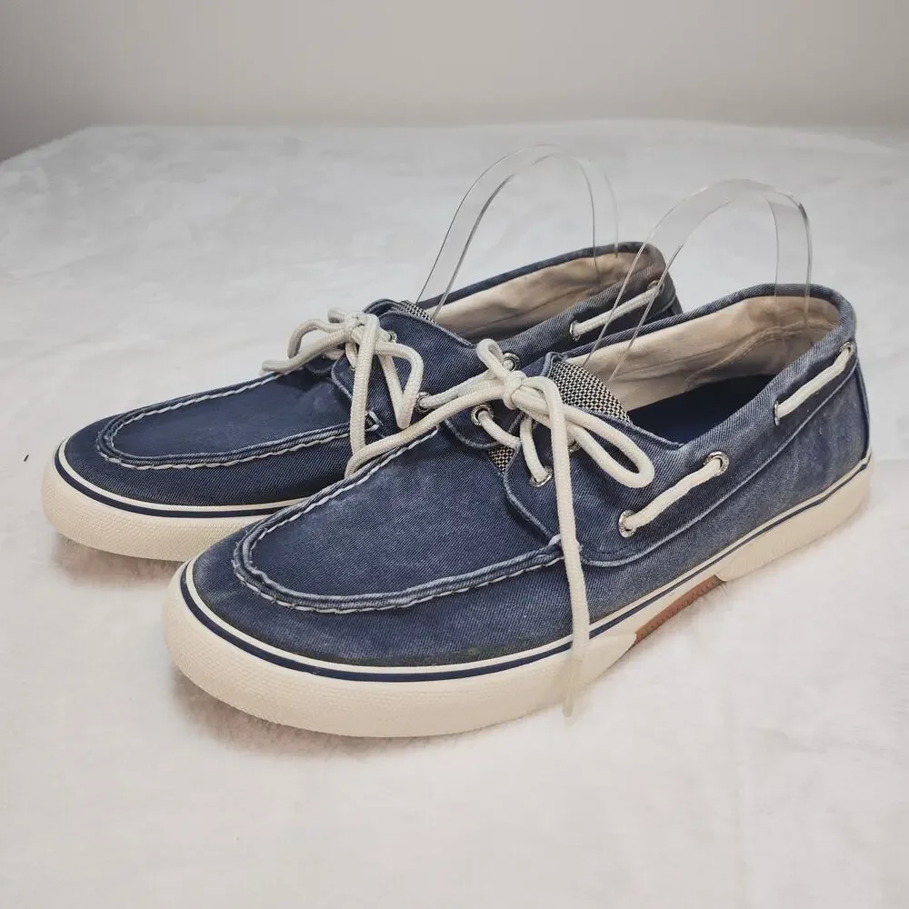Sperry Top Sider Mens 12 Blue Canvas Boat Shoes Faded Low Tops Fabric Preppy